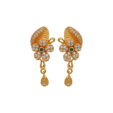 ELEGANT FLORAL DESIGNED GOLD STUD WITH WHITE STONE